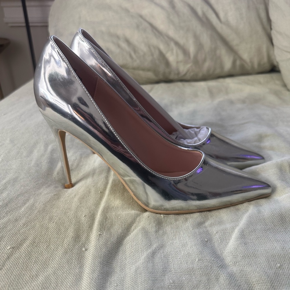Metallic silver heels